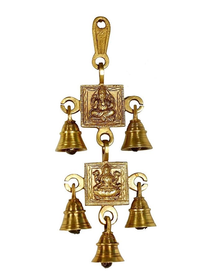 Pick End Now Brass Wall Hanging of Laxmi Ganesh with 5 Bells | Handcrafted Decorative Hanging Bell for Home & Office Decor (10.16 x 2 x 24.13 cm, 450gm)